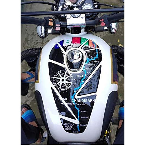 Detachi Bike Tank Pad Protector Sticker 3D Emboss Compatible With Classic 350 Bullet & Standard 350 (Leh Map Design) (Epoxy Material)