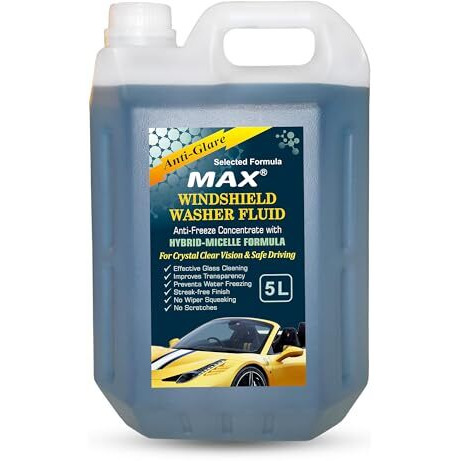 Max Windshield Washer Fluid Concentrate (5 Ltr) - Anti-Freeze Concentrate With Hybrid-Micelle Formula For Crystal Clear Vision And Safe Driving