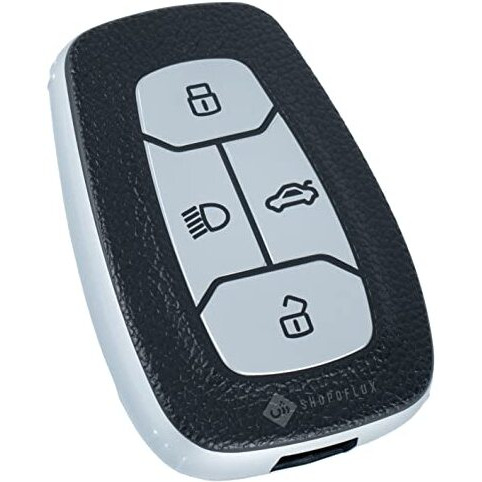 Shopoflux Tpu Leather Key Cover Compatible With Tata Nexon | Harrier | Safari | Altroz | Tigor | Ev | Punch | Tiago Ev Electric 4 Button Smart Key Only (Black Silver)