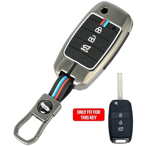 Coll Of Fest Metal Silicon Key Cover Compatible For Kia Carens | Sonet | Seltos 3 Button Flip Key Cover Full Metal Protections Special Feature Visible In Low-Light Conditions