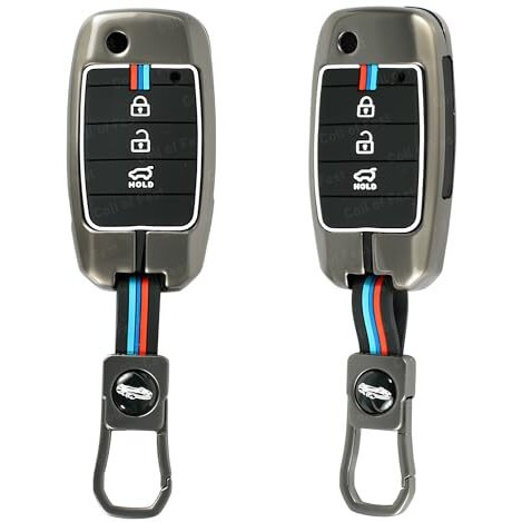 Coll Of Fest Metal Silicon Key Cover Compatible For Kia Carens | Sonet | Seltos 3 Button Flip Key Cover Full Metal Protections Special Feature Visible In Low-Light Conditions