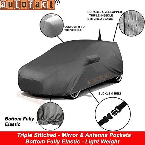 Autofact Car Body Cover With Mirror Pockets Compatible For Hyundai Elite I20 (Triple Stitched, Bottom Fully Elastic, Black Color)