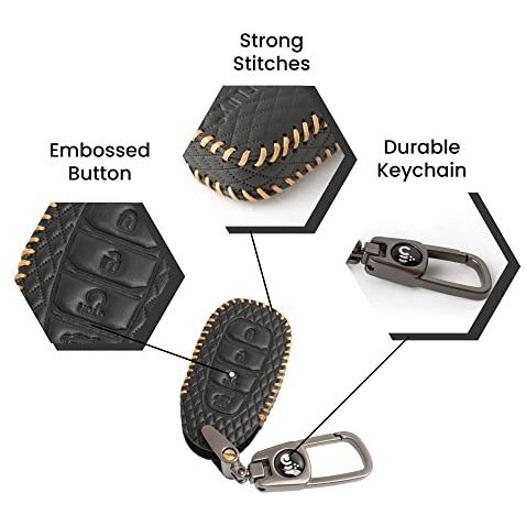 Shopoflux Leather Key Cover Compatible With Hyundai Verna 2024 2023 | I20 Facelift N Line N8 Car 4 Button Smart Key (Black)