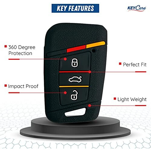 Keycare Silicone Key Cover Compatible For Kodiaq, Octavia, Superb 3 Button Smart Key (Push Button Start Models) (Black)