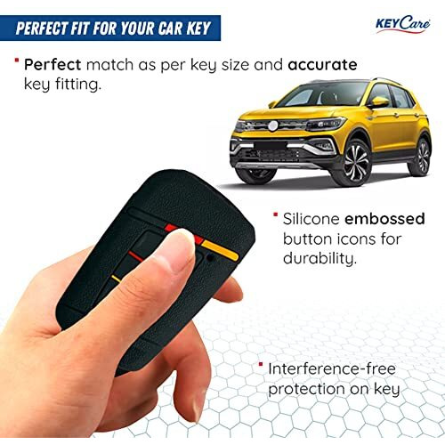 Keycare Silicone Key Cover Compatible For Kodiaq, Octavia, Superb 3 Button Smart Key (Push Button Start Models) (Black)