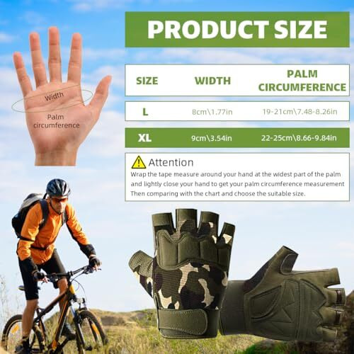 Proberos Riding Gloves For Bikers Men & Women, Anti-Slip Adjustable Wrist Support Gloves, Breathable Fingerless Cycling, For Motorcycle, Gym, Weightlifting, Outdoor Sports, Camouflage (Xl)