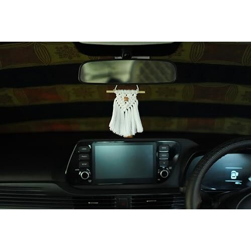 The Urban Artistic White Macrame Handmade Car Hanging Rear View Mirror Decor Ornament Accessories | Pack Of 1