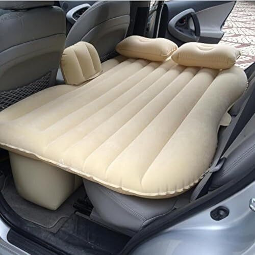 Leopax Inflatable Travel Car Bed Air Sofa With Two Inflatable Pillow For Car Back Seat Fits Most Car Models Suv, Mpv, Truck, Minivan - Multicolor (Cream/Grey/Black)