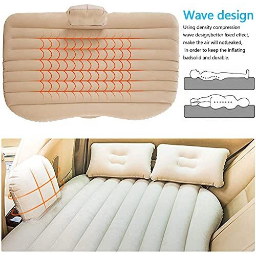 Leopax Inflatable Travel Car Bed Air Sofa With Two Inflatable Pillow For Car Back Seat Fits Most Car Models Suv, Mpv, Truck, Minivan - Multicolor (Cream/Grey/Black)