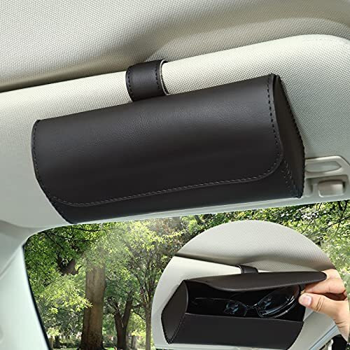 Sunglasses Holder For Car, Car Sunglass Holder Sunglasses Organizer Box For Sun Visor, Clip On Sunglasses Holder For Car, Pu Leather Sunglasses Clip Storage Case Protective Box With Magnet Closure