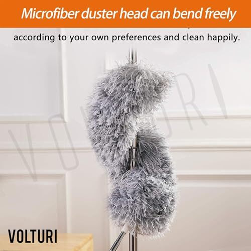 Volturi Microfiber Feather Duster Bendable & Extendable Fan Cleaning Duster With 100 Inches Expandable Pole Handle Washable Duster For High Ceiling Fans,Window Blinds, Furniture (Standard)