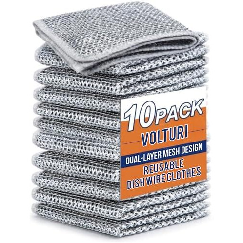 Volturi Non Scratch Wire Dish Cloth (Pack Of 10), Steel Scrubber For Utensils Cleaning, Multipurpose Wet And Dry Cleaning, Stainless-Steel Dish Wash Scrubber For Washing Dishes, Sinks, Counters