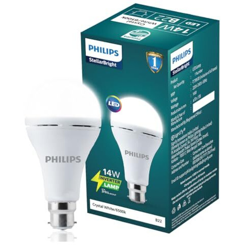 Philips 14W Emergency Led Bulb | Stellar Bright B22 Inverter Led Bulb For Power Cuts | Crystal White, Pack Of 1