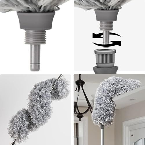 Hallstatt 2025 Upgraded Long Handle Microfiber Feather Ceiling Duster For Dust Cleaning With Extendable Pole 100 Inch With Anti Scratch Bendable Brush For Cleaning High Cobweb Stick High Ceiling Fan