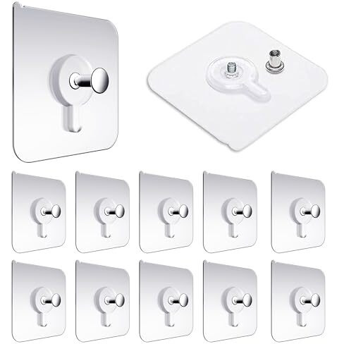 Misamo Enterprise Wall Hooks Without Drilling Waterproof Hooks For Bathroom Shower Kitchen Keys Door Outdoor Home Improvement Utility Hook (Pack Of 10, Photo Frame Hook) Clear, Stainless Steel