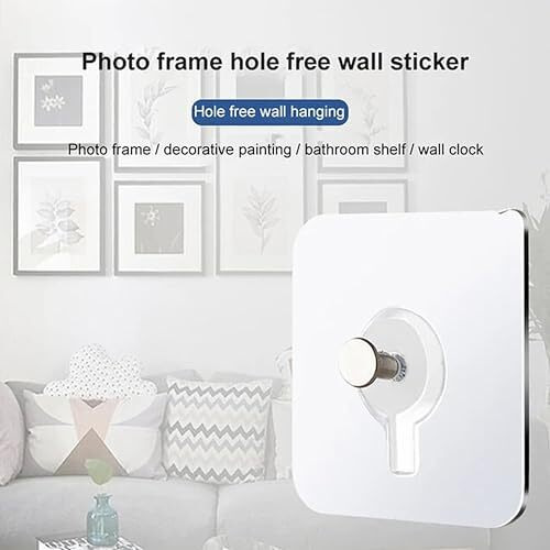 Misamo Enterprise Wall Hooks Without Drilling Waterproof Hooks For Bathroom Shower Kitchen Keys Door Outdoor Home Improvement Utility Hook (Pack Of 10, Photo Frame Hook) Clear, Stainless Steel