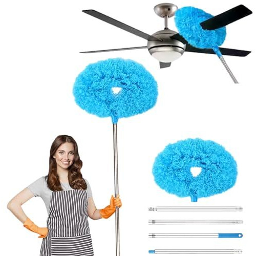 Hr International Fan Cleaner Brush With Long Rod Microfiber Feather Duster Extension Pole Adjusts Washable Duster For Fans Ceiling, Window Blinds, Furniture