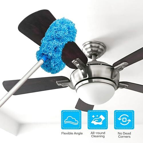 Hr International Fan Cleaner Brush With Long Rod Microfiber Feather Duster Extension Pole Adjusts Washable Duster For Fans Ceiling, Window Blinds, Furniture