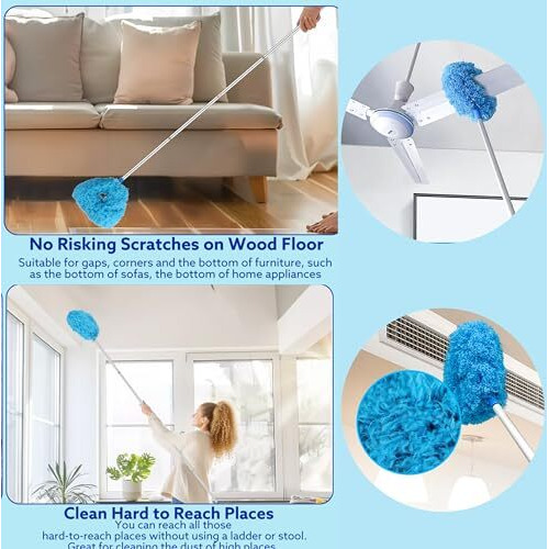 Hr International Fan Cleaner Brush With Long Rod Microfiber Feather Duster Extension Pole Adjusts Washable Duster For Fans Ceiling, Window Blinds, Furniture
