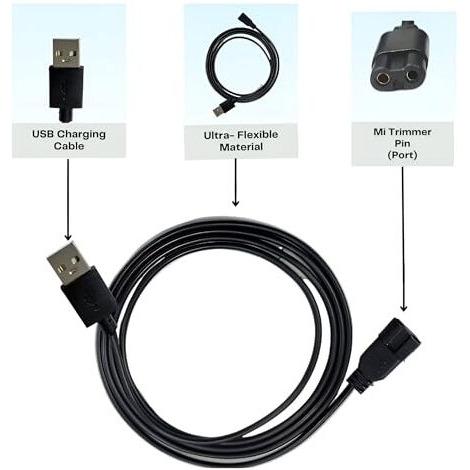 Upix Usb Mi Trimmer Charging Cable 1 Meter (3.2 Feet), Compatible For Mi Trimmer, Shavers, Body Groomers - Black (Please Match Cable Port Before Ordering) (Works With 5V Usb Adapter Only)