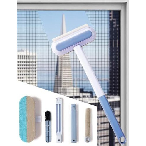 Multifunctional Screen Brush 4 In 1 Mesh Cleaning Brush With Extended Handle Window Cleaning Brush Mosquito Net Cleaner Double Sided Window Cleaner Window Mesh Cleaner