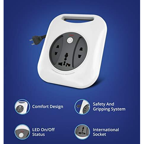 Wipro Flex Box Extension Cord With 1 Universal 3 Pin Socket & 2 Units Of 2 Pin Sockets,With Master Switch & Indicator | 4 Mtr Long Copper Wire | Power Strip For Home, Office | Pack Of 1 | Grey & White