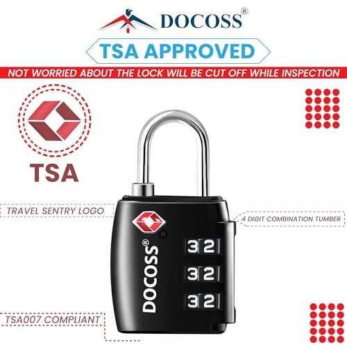 Docoss-Set Of 2-202 Tsa Locks For Luggage, Number Lock For Bag Small Locks For Luggage Tsa Lock Combination Password Locks For Travel (Black,Silver)