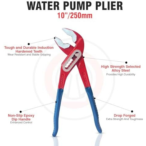 Freemans Wbj10 10"/250Mm Box Joint Alloy Steel Water Pump Plier || Drop Forged With Epoxy Dip Sleeve || Induction Hardened Jaws || Drop Forged - Red & Blue