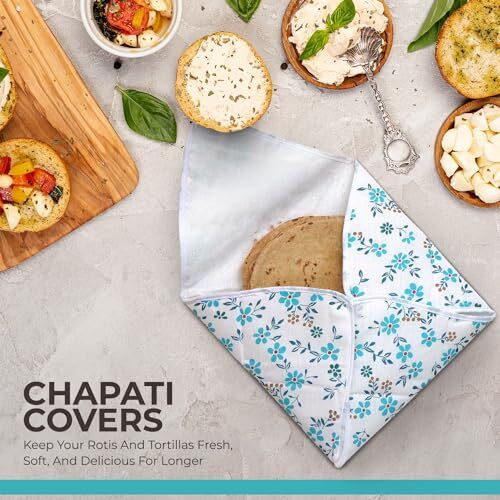 Beddify Set Of 4 Roti Chapati Cover 100% Cotton Traditional Roti Rumals Tortilla Covers