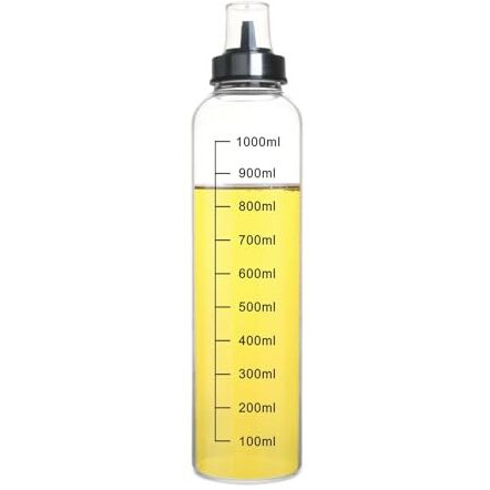 Signoraware Even Flow 1000Ml Borosilicate Glass Oil Dispenser And Pourer With Measurement, Transparent And Pointer Oil Nozzle With Covering Lid, Leakproof Spill Proof, Easy Refill (1 Litre, Set 1)