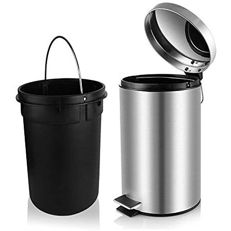 Opr Stainless Steel Round Pedal Dustbin With Soft Close Lid | Steel Dustbin For Home, Kitchen, Bathroom, Office And Washroom With Plastic Bucket (Silver, 15 Ltr)(Big Size)