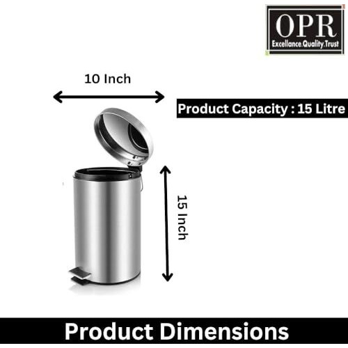Opr Stainless Steel Round Pedal Dustbin With Soft Close Lid | Steel Dustbin For Home, Kitchen, Bathroom, Office And Washroom With Plastic Bucket (Silver, 15 Ltr)(Big Size)