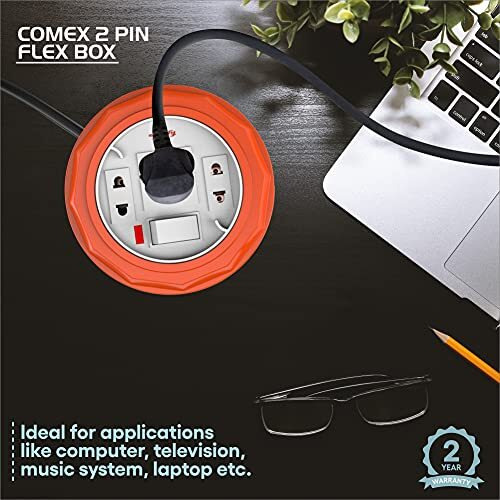 Fybros Comex 2 Pin Extension Cord, Extension Box,Thermal Protection,Power Indicator,6 Amp Output, 2 Year Warranty, 10 Meter Heavy Duty Cable, Surge And Spike Guard (Multicolor) - Made In India