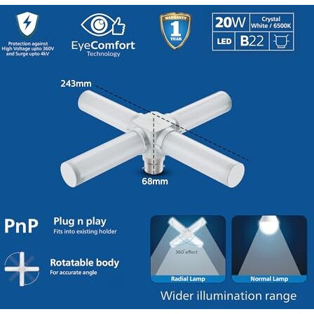 Philips Stellar Bright 20W Radial B22 Led T-Bulb,Cool Daylight, Pack Of 1