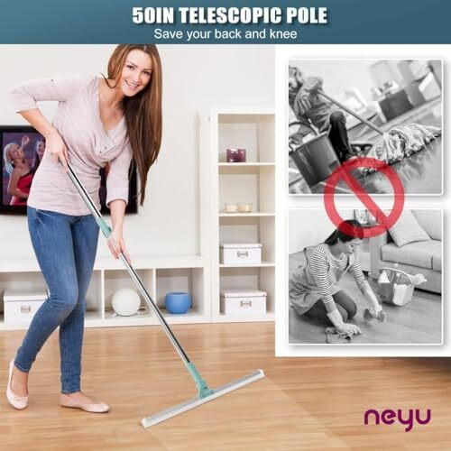 Neyu Magic Broom Sweeper With Extendable Handle | Multi-Functional Silicone Floor Sweeper For Wet & Dry Cleaning | Wipers For Bathroom Floor