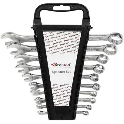 Spartan Carbon Steel Combination Spanner Set/Wrench Set/Tool Kit Multipurpose Home Use And Professional Spanners, Corrosion Resistant Chrome Plating Open Jaw And Ring Spanners (Silver, Set Of 10)