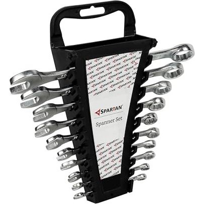 Spartan Carbon Steel Combination Spanner Set/Wrench Set/Tool Kit Multipurpose Home Use And Professional Spanners, Corrosion Resistant Chrome Plating Open Jaw And Ring Spanners (Silver, Set Of 10)
