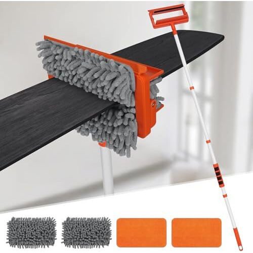 Monjay 3 In 1 Fan Cleaner Duster With 159Cm Extendable Long Handle For Ceiling Fan Blade,Fan Cleaning Mop With 2 Microfiber Mop Head For Dusting Ceiling Fan Washable Pads For Wipe Wall