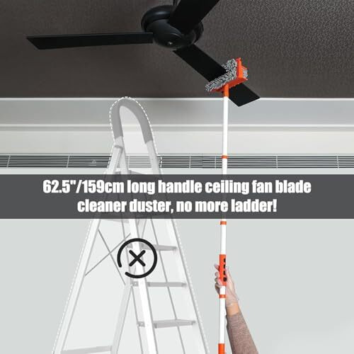 Monjay 3 In 1 Fan Cleaner Duster With 159Cm Extendable Long Handle For Ceiling Fan Blade,Fan Cleaning Mop With 2 Microfiber Mop Head For Dusting Ceiling Fan Washable Pads For Wipe Wall