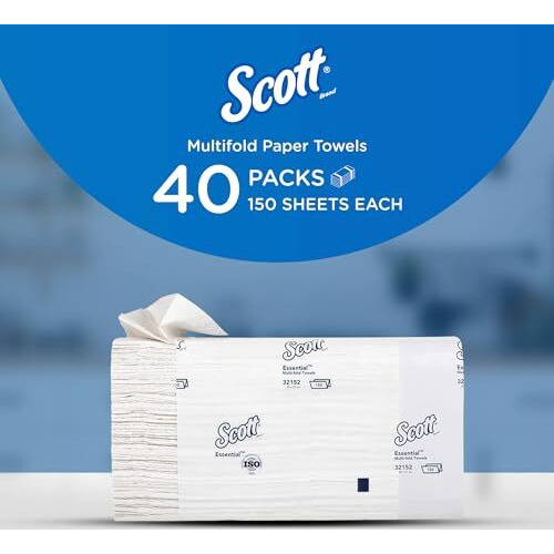 Scott Essential Multi Fold Hand Towel 32152 - M Fold Towel - 40 Packs X 150 Sheets - White Folded Towel Sheets 21 Cm X 20 Cm (6000 Total)