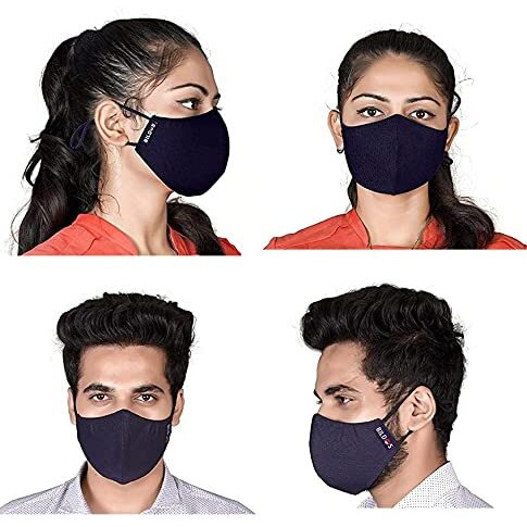 Bildos Cotton Unisex Super Breathable Cloth Face Mask With Adjustable Ear Loop (Multicolour) - Pack Of 12