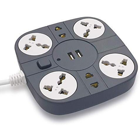 Addmax Extension Cord With Usb Port  10 Amp 220V-50/60Hz [6 Socket Outlet With 2 ] [Fire Flame Proof] [Usb Charging Port][1.8 Meter Cord] Multi Plug Extension Board For Home Office (Grey)
