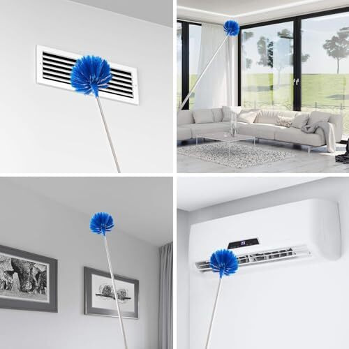 Barebeauty Upgraded Two-Piece Dust Removal Set,Spider Web Dust Removal,Microfiber Feather Duster,With 100-Inch Telescopic Telescopic Rod,High-Altitude Dust Collector(Blue)