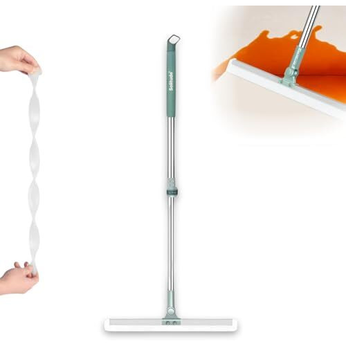 Solitude 50-Inch Rotating Floor Squeegee, Heavy Duty Bathroom Wiper With 180-Degree Swivel Head, Stainless Steel Extendable Handle, Easy Floor Cleaning Tool (Sage Green)