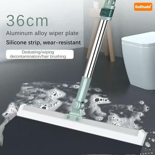 Solitude 50-Inch Rotating Floor Squeegee, Heavy Duty Bathroom Wiper With 180-Degree Swivel Head, Stainless Steel Extendable Handle, Easy Floor Cleaning Tool (Sage Green)