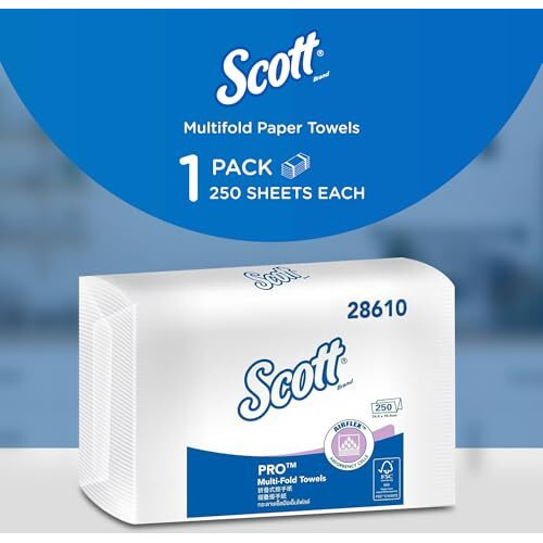 Scott Multi-Fold Paper Towel 28610 - 1 Pack X 250 Sheets (White Colour - Sheet Size 24 Cm X 23.1 Cm)