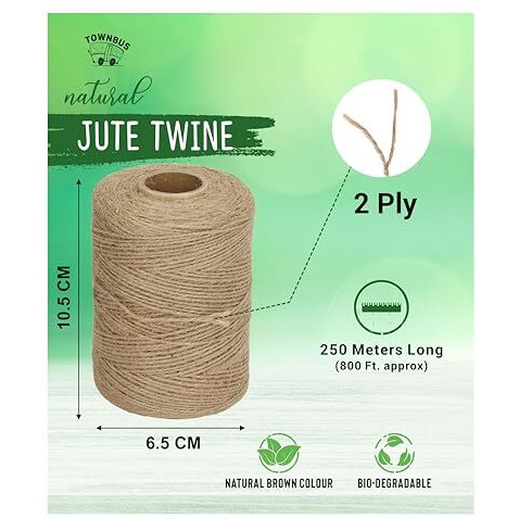 Townbus- Pack Of 1 | 2Ply | 250 Meters | Raw Natural Jute Twine, Arts And Crafts Jute Rope For Packaging, String For Gifts, Diy Crafts, Decoration, Bundling, Bronze