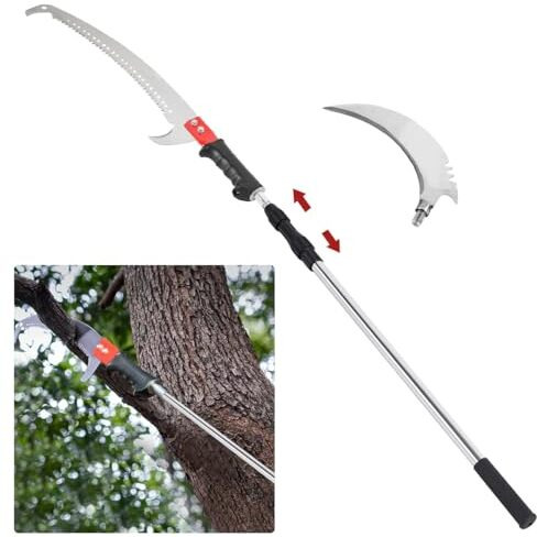 Optifit Telescopic Manual Pruning Saw - 9.8Ft Extendable Stainless Steel Pole Saw With Curved Hooked Blade - Manual Tree Pruner For Thick Branches
