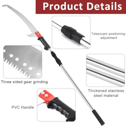 Optifit Telescopic Manual Pruning Saw - 9.8Ft Extendable Stainless Steel Pole Saw With Curved Hooked Blade - Manual Tree Pruner For Thick Branches