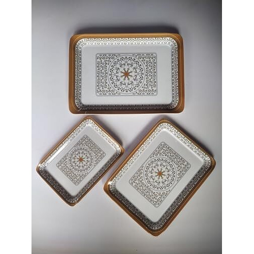Swift International Durable Multi-Use Premium Printed Rectangular Melamine Serve Ware Set Of 3, Tray-Set Of 3 (Small, Medium & Large) (T1, King) (Multicolour)